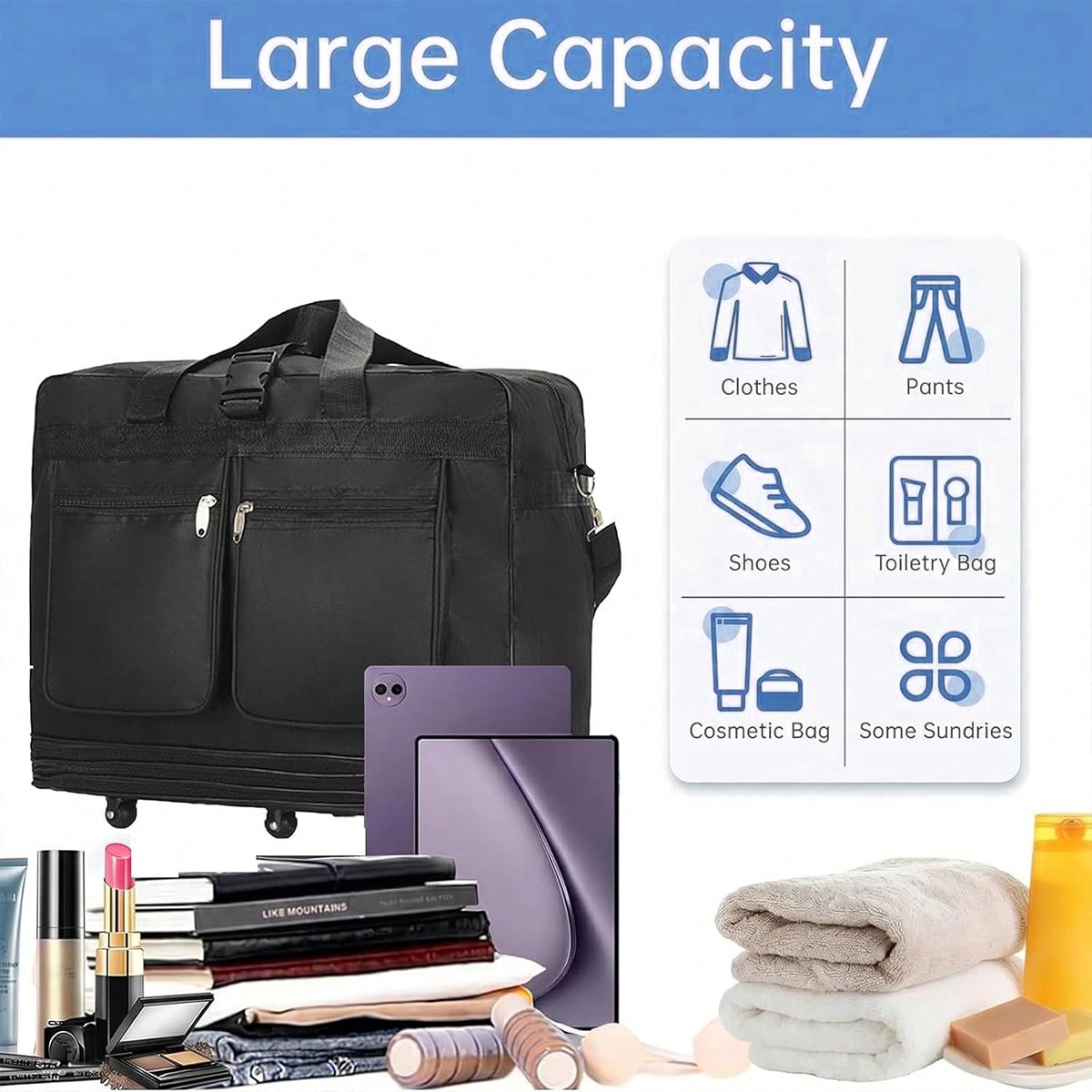 Black Rolling Travel Duffel Ba - Foldable Rolling Luggage Bag recension och pris