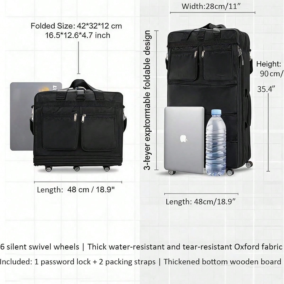 Black Rolling Travel Duffel Ba - Foldable Rolling Luggage Bag recension och pris